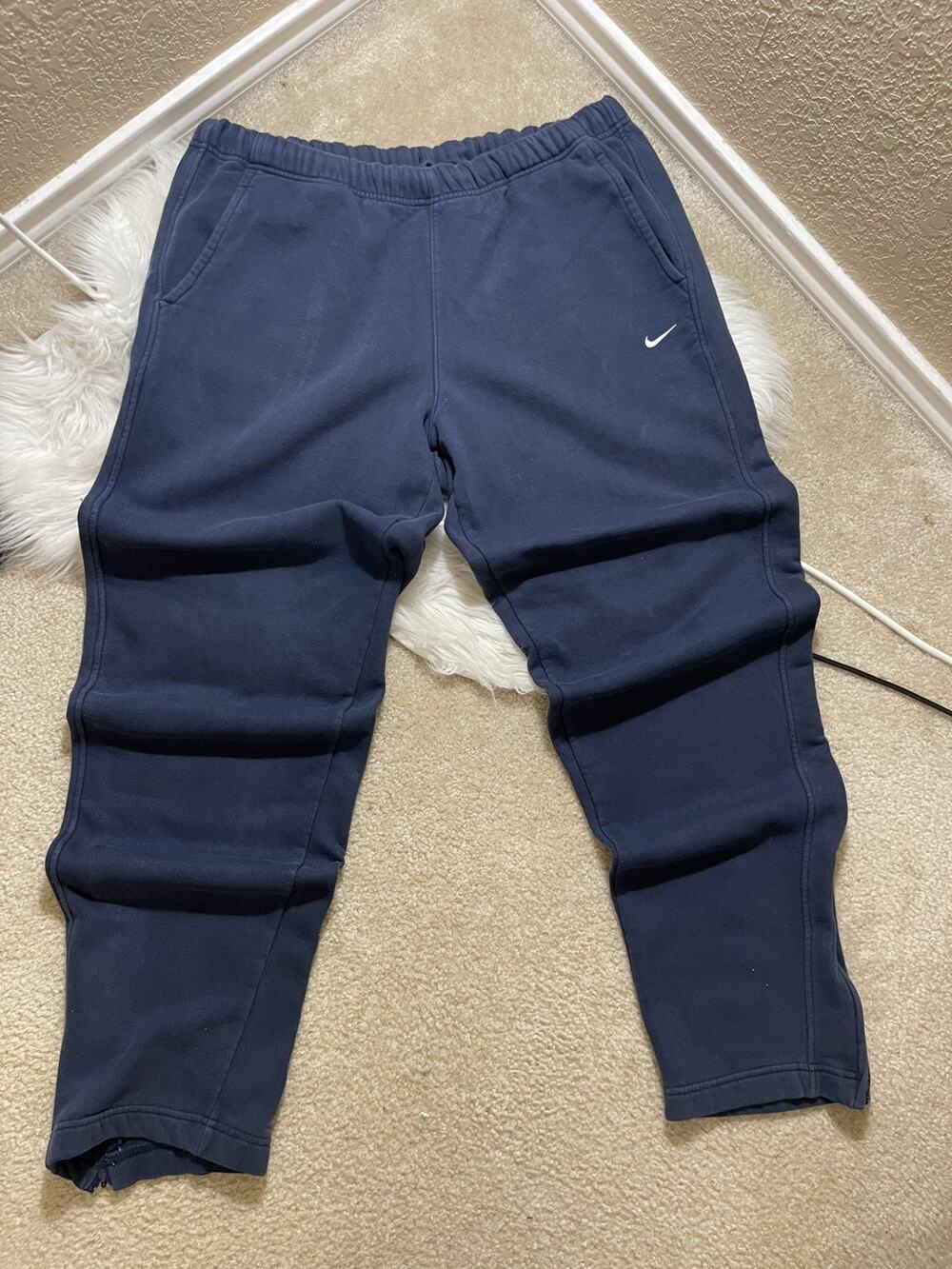 Vintage Nike Sweatpants Mens XL Navy Blue Fleece Open Hem Bungee Gray Tag